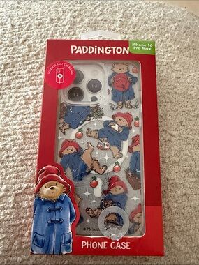 Paddington iPhone 16 Pro Max Clear Case with Paddington Bear Print - Blue & Red